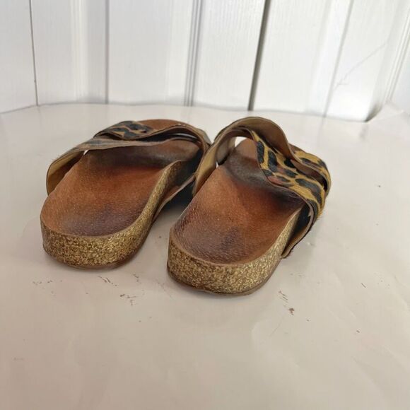 Anacapri Leather Leopard Print Pony Hair Criss Crop Wide Strappy Slip On Sandals - Picture 8 of 10